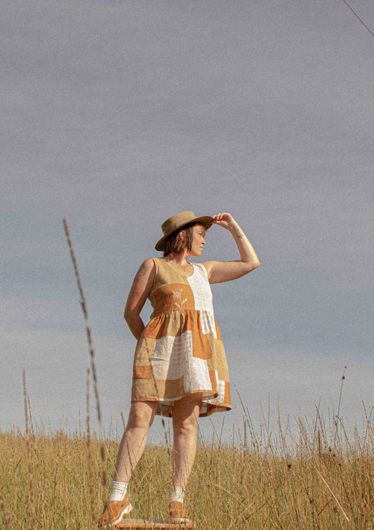 The patchwork bloomer dress. - Cinnamon image 0